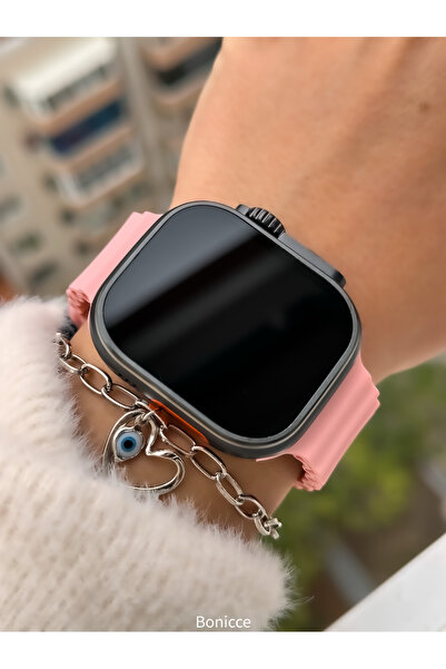 FERRO Marka 45mm Kasa Çap,Pembe  Silikon Kordon, Amoled Ekran, Adım Sayar, Kadın Akıllı Kol Saati