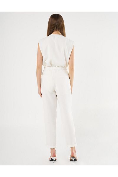 KYR Ecru Carrot Cut Double Leg Trousers