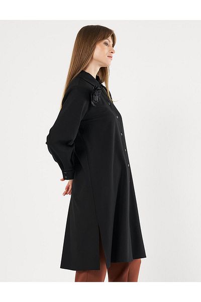 Kayra Black Long Tunic - Floral Applique