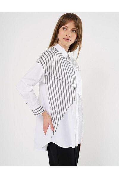 Kayra Black Poplin Tunic - Stripe Pattern