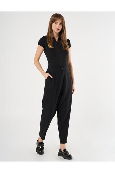 Kayra Black Carrot Trousers - Elastic Design