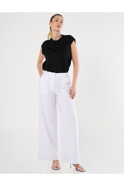 Kayra Alb optic - Pantaloni clasici cu picioare largi