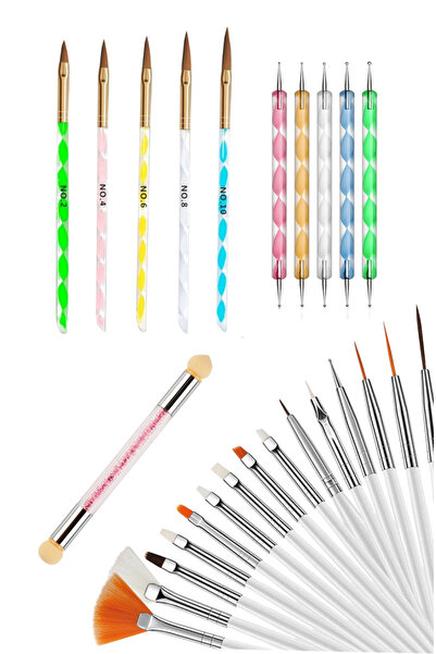 Easy Beauty 26 Parça Protez Tırnak ve Nail Art Fırça ve Dot Kalem Seti. Tırna...