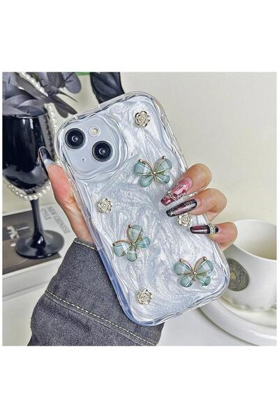 Zebana Apple iPhone 13 Uyumlu Kılıf Zebana Floral Silikon Kılıf Yeşil