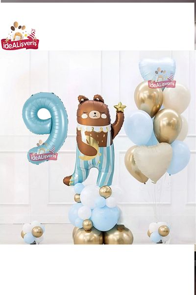 Laviyosa Cute Teddy Bear Bear Foil 9 Year Old Blue Foil Birthday Party Set Ornament