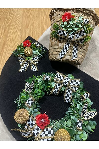 Marrone Simli Fantastik Kurdele Kapı Süsü Takım Posta Kutusu Çiçekli Paspaslar