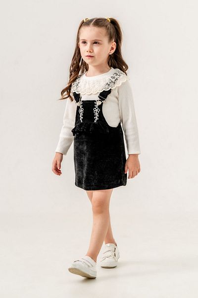 HAUSEkids 2-9 Years Girl's Black Gilet Set - Turquoise Cotto