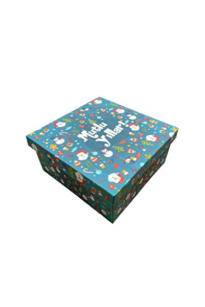 KOLİ KOLAY Mavi Mutlu Yıllar Yazılı Yılbaşı Hediye Kutusu 25x25x12cm