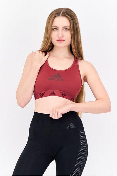 adidas Women Brand Logo Padded Sports Bra, Maroon