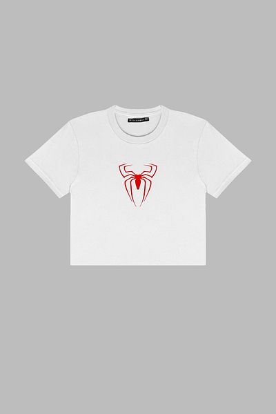 Sekizbiraltı Spider Printed Λευκό Crop Top