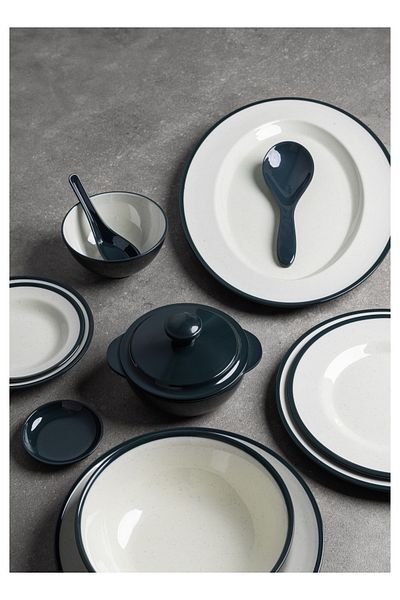 cc bin shihon Premium Melamine Dinner Set 57 Piece Service for 6 with Colored Edges Microwave and Dishwasher Safe
