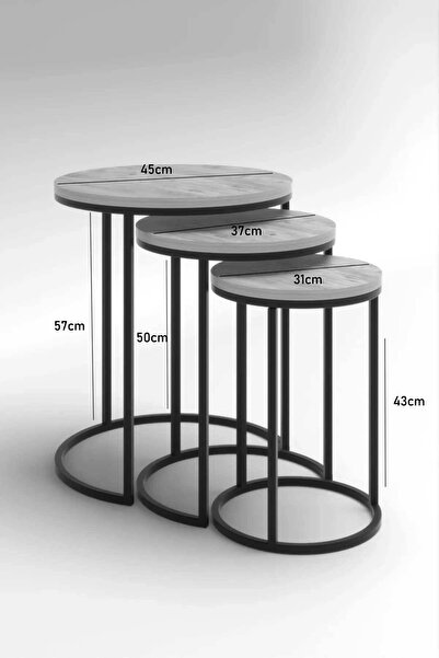 Reyo Falez C Lüx Metal Ayaklı 3'lü Zigon Sehpa Mermer/Siyah