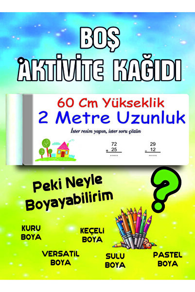 Joyygift Boş Aktivite Kağıdı Dev Rulo Boyama Kağıdı Boş Beyaz kağıt 60x200 cm...