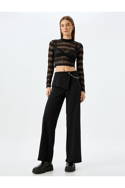 Koton Women's Black Trousers 5Wak40024Ek