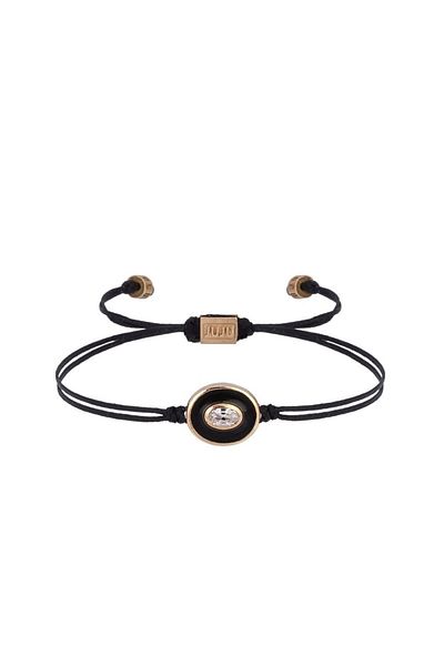 Juju Black Enamel Black String Ellipse Bracelet with Stones on the Middle