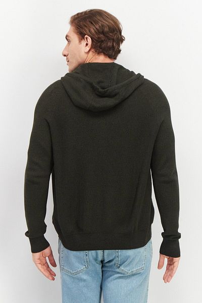 CELIO كارديجان رجالي محبوك بأكمام طويلة مع غطاء رأس ورباط، أخضر غامق