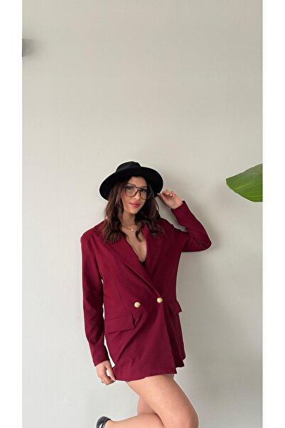 modadagiyim Jachetă de damă Bordeaux, cu două piepte, căptușită cu nasturi, f...