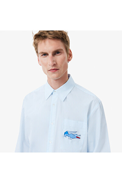 Lacoste Erkek Relaxed Fit Çizgili Mavi Gömlek