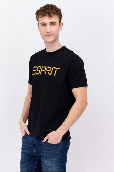 Esprit Men Crew Neck Short Sleeves Brand Logo T-Shirt, Black/Orange