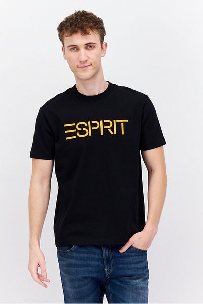Esprit Men Crew Neck Short Sleeves Brand Logo T-Shirt, Black/Orange