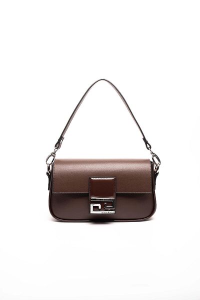 Silver Polo Γυναικεία τσάντα ώμου Silver & Polo Brown λουστρίνι SP1179