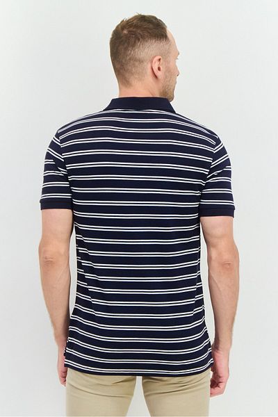 Nautica Men Regular Fit Striped Short Sleeves Polo, Navy