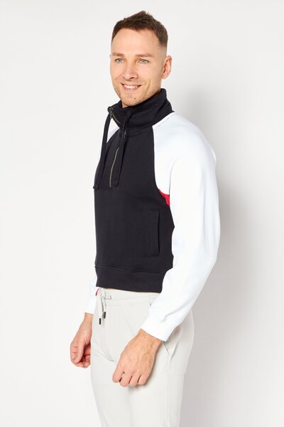 French Connection Men High Neck Long Sleeve Solid Sweatshirt, Black Combo