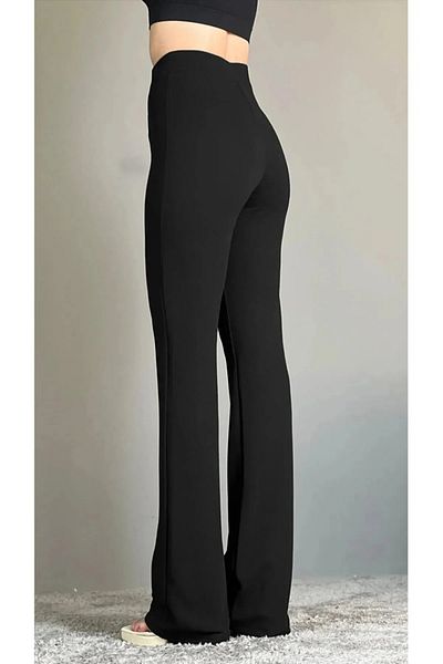 AREF JEANS Crepe Fabric Lycra Women's Black Palazzo Trousers with Grass Front