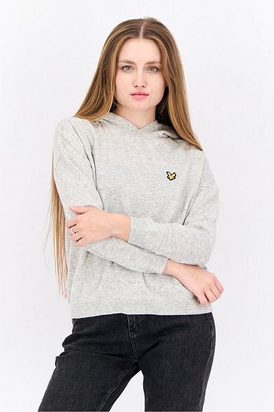 Lyle & Scott Women Hooded Long Sleeve Heather Sweaters, Grey Heather