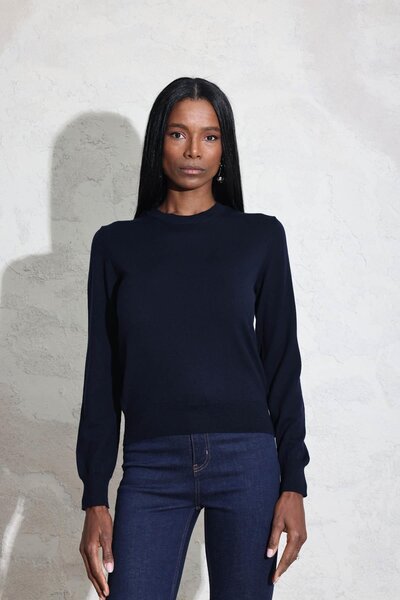 5in1Canpolat Μάλλινο πουλόβερ με λαιμόκοψη σε μπλε ναυτικό χρώμα