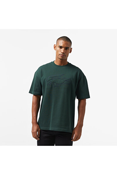 Lacoste Erkek Oversize Fit Bisiklet Yaka Baskılı Koyu Yeşil T-Shirt