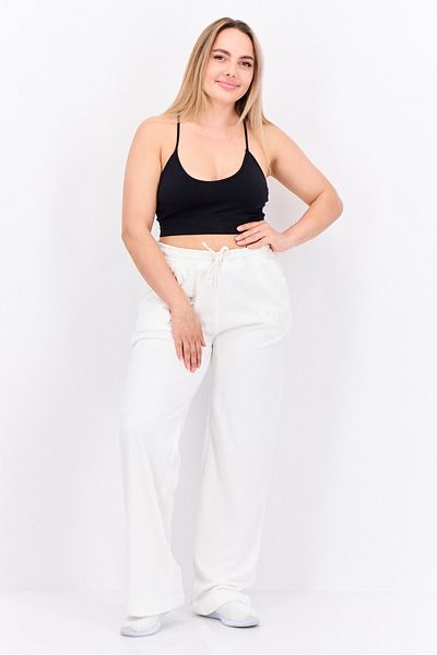 Juicy Couture Women Regular Fit Embroidered Logo Palazzo Pant, Off White