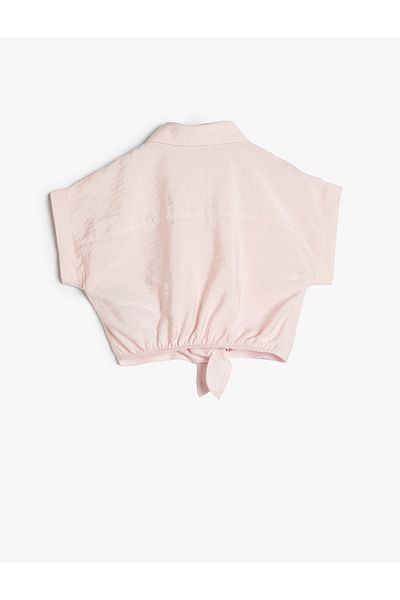 Koton Front Tie Detailed Crop Shirt - Short Sleeve and Pocket