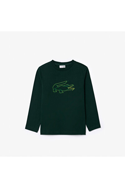 Lacoste Çocuk Uzun Kollu Bisiklet Yaka Baskılı Yeşil T-Shirt
