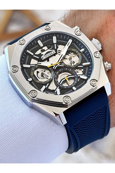 Slazenger ساعة يد رجالية بسوار سيليكون باللون الأزرق الداكن - وظيفية، 2379.2....