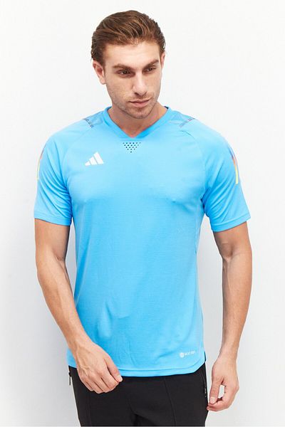 adidas Men Sportswear Fit Short Sleeve Brand Logo Training Jersey, Turquoise