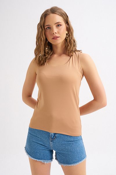 Quzu Thick Strap Basic Blouse Camel