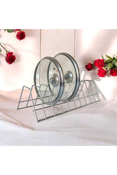 EceAksesuar Plate Rack - Pot Lid Organizer - Plate Drying - 10 Compartments Chrome Stand
