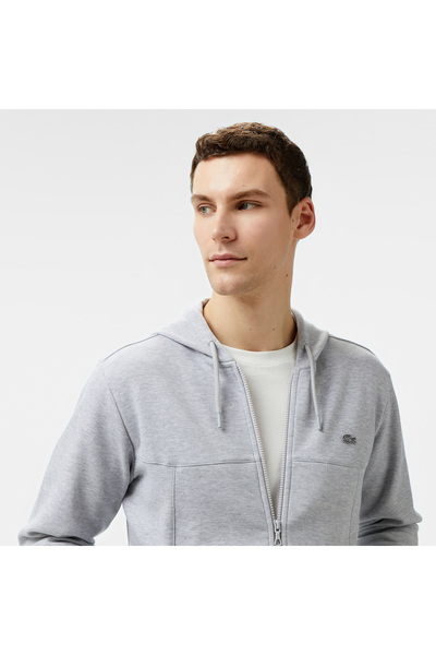 Lacoste Men's Relaxed Fit Hooded Gray Sweatshirt