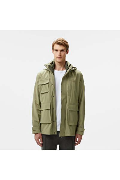 Lacoste Erkek Regular Fit Kapüşonlu Baskılı Haki Yağmurluk