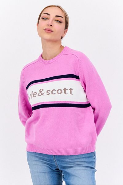 Lyle & Scott Women Crew Neck Brand Logo Sweater, Lilac