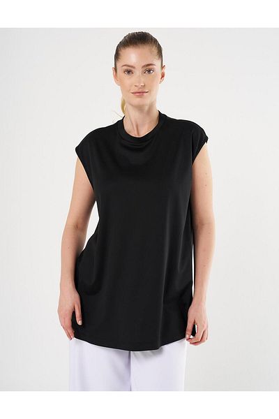 Kayra Μαύρο χτενισμένο βαμβακερό μπλουζάκι - O-Neck