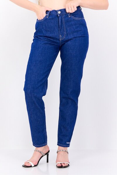 Calvin Klein Jeans Women Mom Fit Solid No Stretch Jeans, Blue