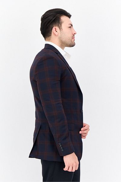 Bar III Men Slim Fit Checkered Blazer, Navy