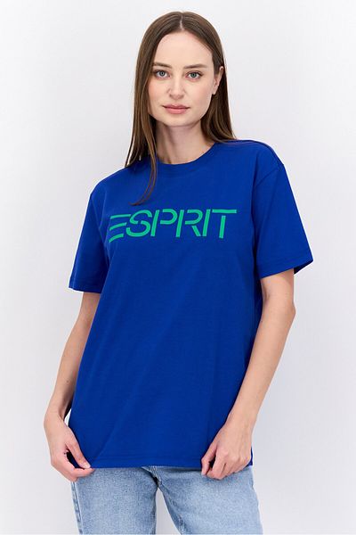 Esprit Women Crew Neck Short Sleeve Brand Logo T-shirt, Blue/green