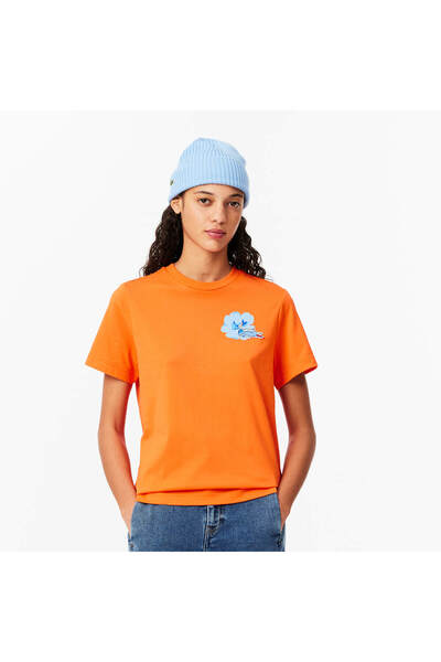 Lacoste Kadın Regular Fit Bisiklet Yaka Turuncu T-Shirt