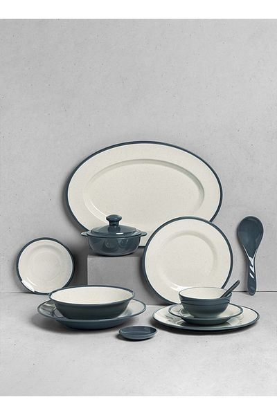 cc bin shihon Premium Melamine Dinner Set 57 Piece Service for 6 with Colored Edges Microwave and Dishwasher Safe
