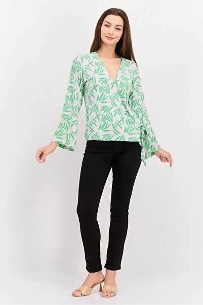 Berlei Women Surplice Neck Long Sleeve Allover Print Top, Green Combo