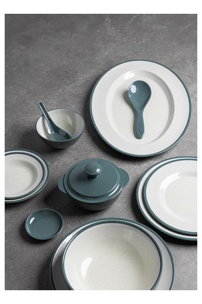cc bin shihon Premium Melamine Dinner Set 57 Piece Service for 6 with Colored Edges Microwave and Dishwasher Safe