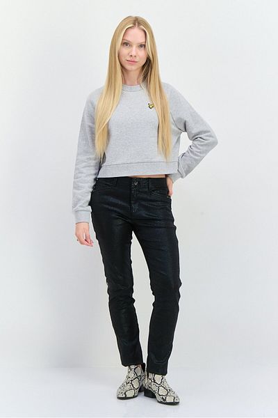 Lyle & Scott Women Crew Neck Embroidered Logo Cropped Sweatshirt, Grey